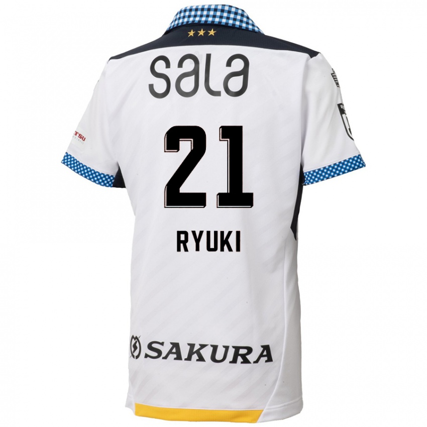 Børn Ryuki Miura #21 Hvid Sort Udebane Spillertrøjer 2024/25 Trøje T-Shirt