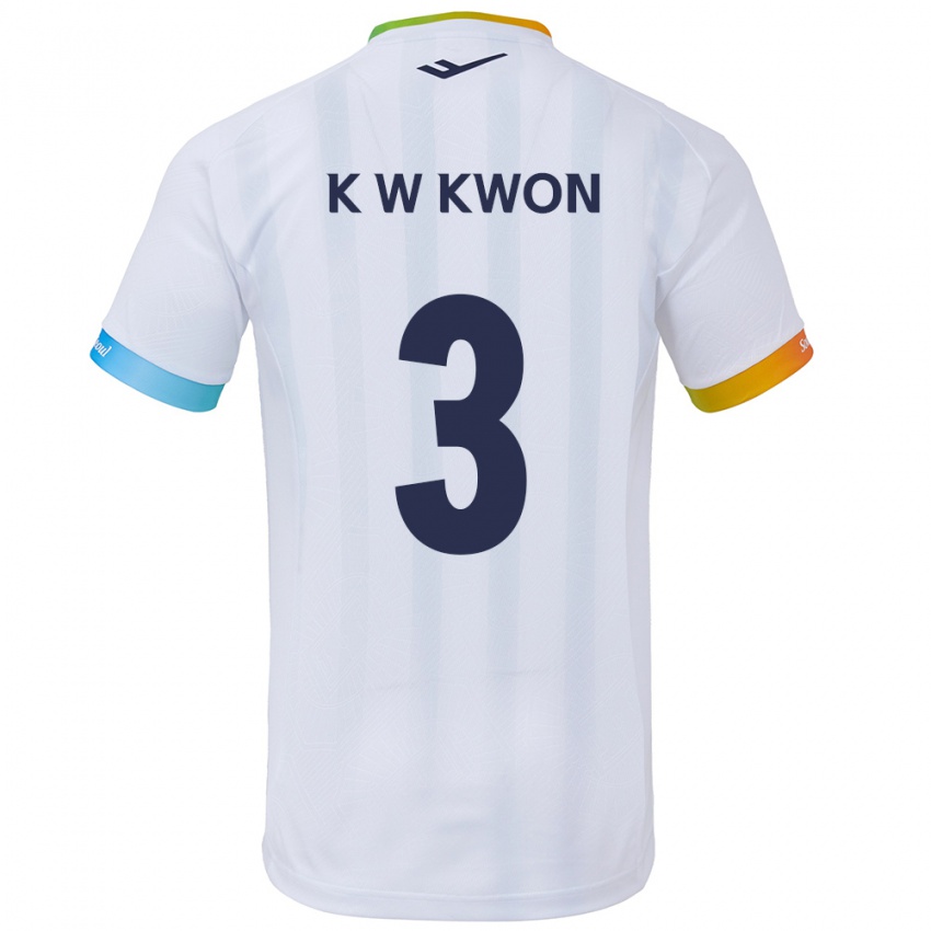 Børn Wan-Kyu Kwon #3 Hvid Blå Udebane Spillertrøjer 2024/25 Trøje T-Shirt