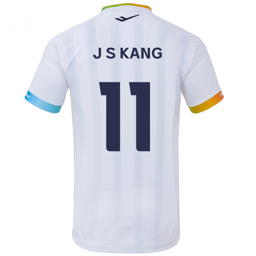 Børn Seong-Jin Kang #11 Hvid Blå Udebane Spillertrøjer 2024/25 Trøje T-Shirt