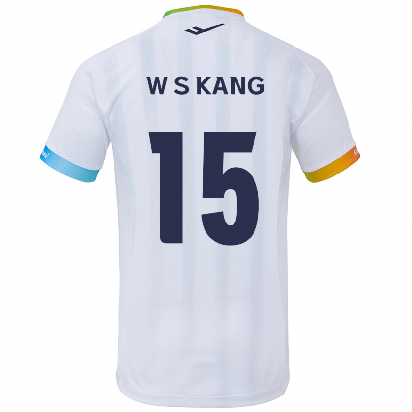 Børn Sang-Woo Kang #15 Hvid Blå Udebane Spillertrøjer 2024/25 Trøje T-Shirt