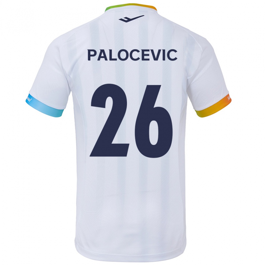 Børn Aleksandar Palocevic #26 Hvid Blå Udebane Spillertrøjer 2024/25 Trøje T-Shirt