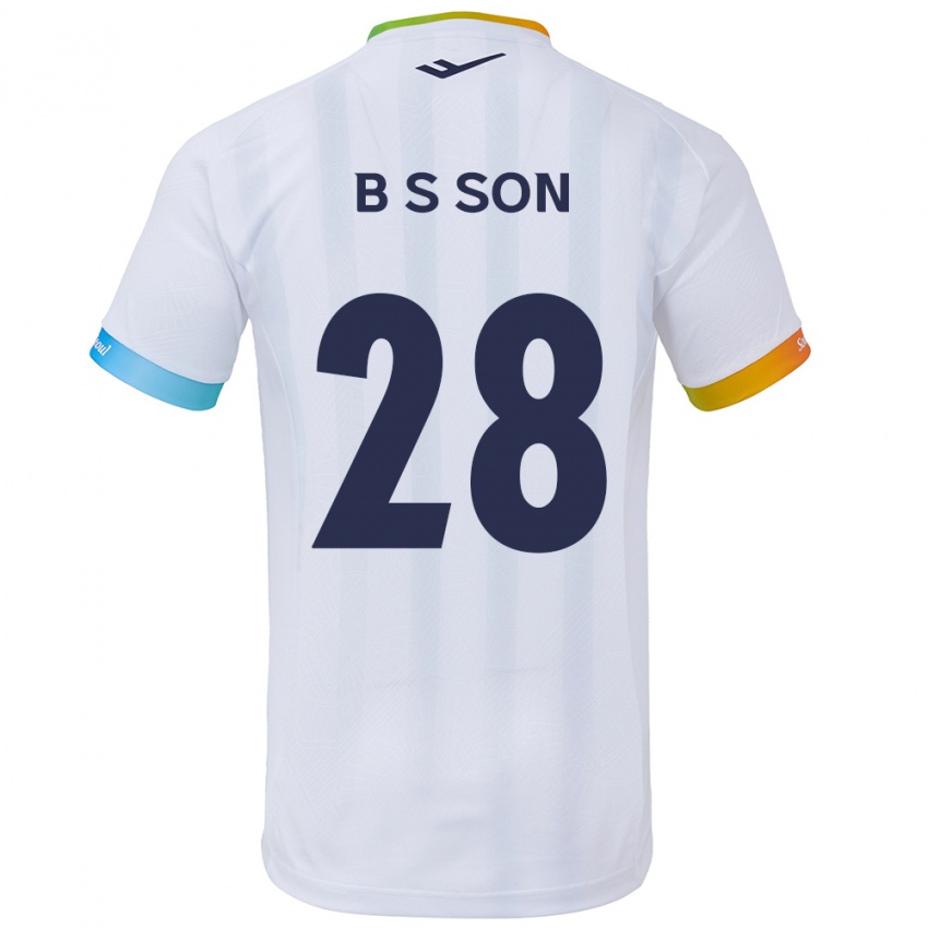 Børn Seung-Beom Son #28 Hvid Blå Udebane Spillertrøjer 2024/25 Trøje T-Shirt