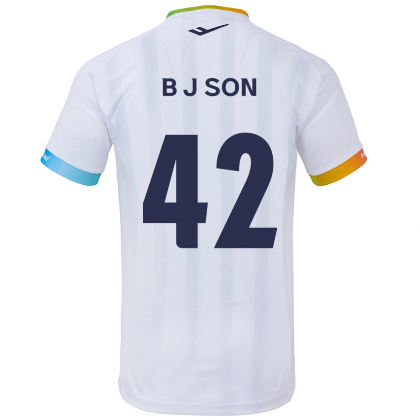 Børn Jeong-Beom Son #42 Hvid Blå Udebane Spillertrøjer 2024/25 Trøje T-Shirt