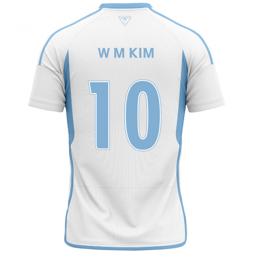 Børn Min-Woo Kim #10 Hvid Blå Udebane Spillertrøjer 2024/25 Trøje T-Shirt