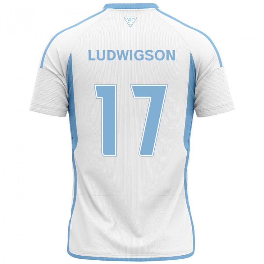 Børn Gustav Ludwigson #17 Hvid Blå Udebane Spillertrøjer 2024/25 Trøje T-Shirt