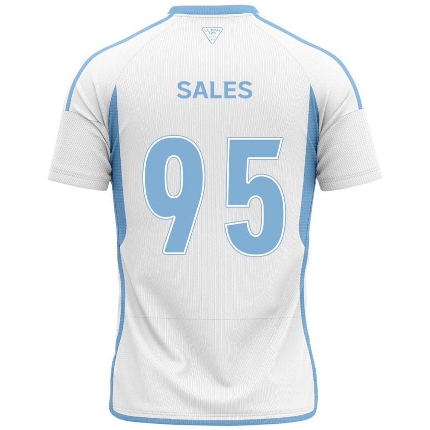 Børn Matheus Sales #95 Hvid Blå Udebane Spillertrøjer 2024/25 Trøje T-Shirt