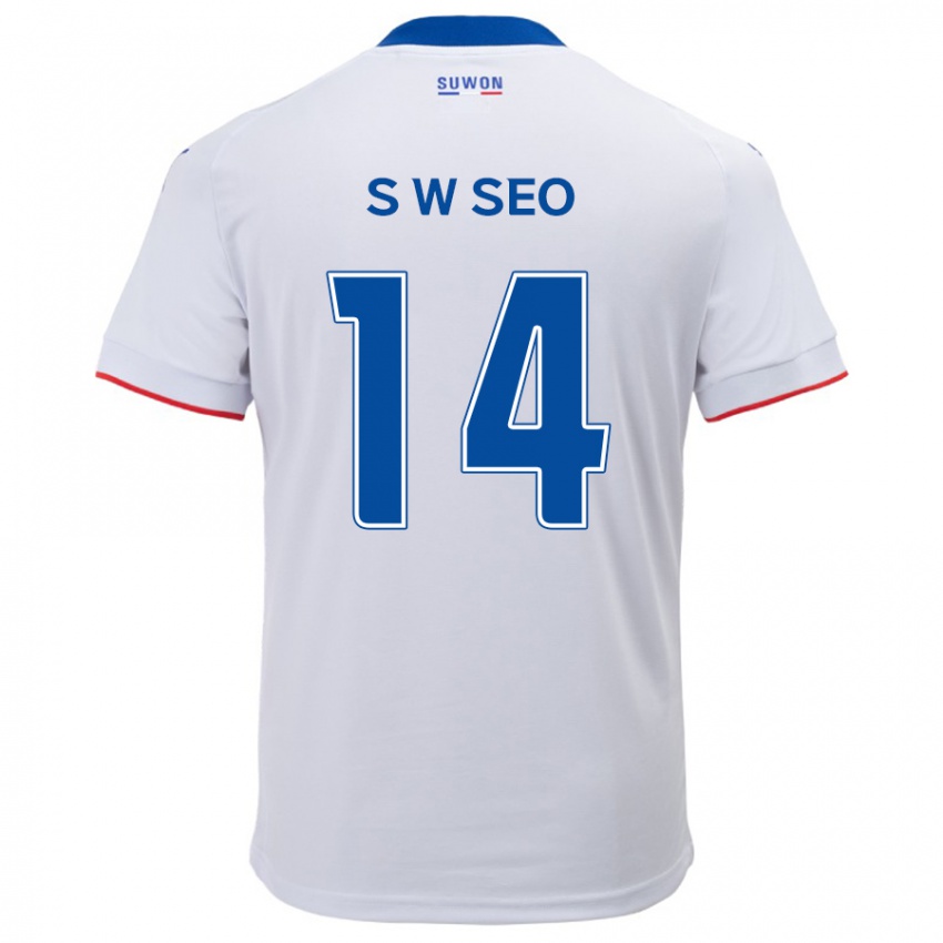 Børn Woo-Seong Seo #14 Hvid Blå Udebane Spillertrøjer 2024/25 Trøje T-Shirt