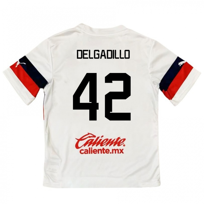 Børn Diego Delgadillo #42 Hvid Rød Udebane Spillertrøjer 2024/25 Trøje T-Shirt