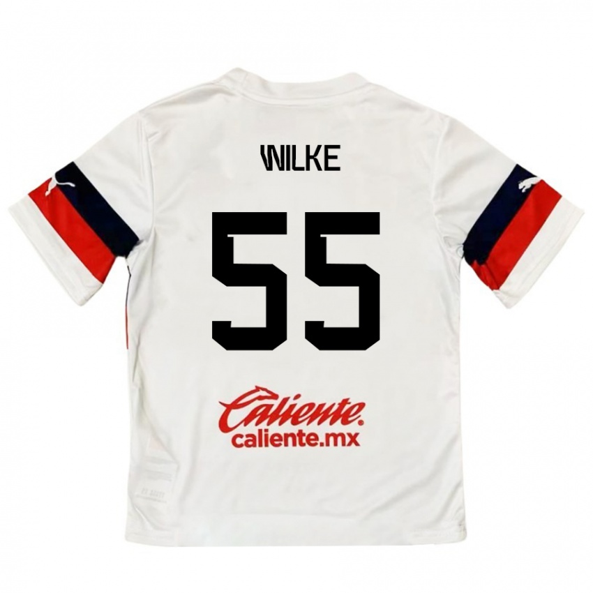 Børn Teun Wilke #55 Hvid Rød Udebane Spillertrøjer 2024/25 Trøje T-Shirt