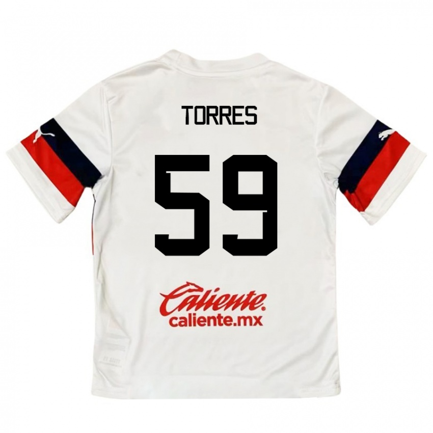 Børn Christian Torres #59 Hvid Rød Udebane Spillertrøjer 2024/25 Trøje T-Shirt