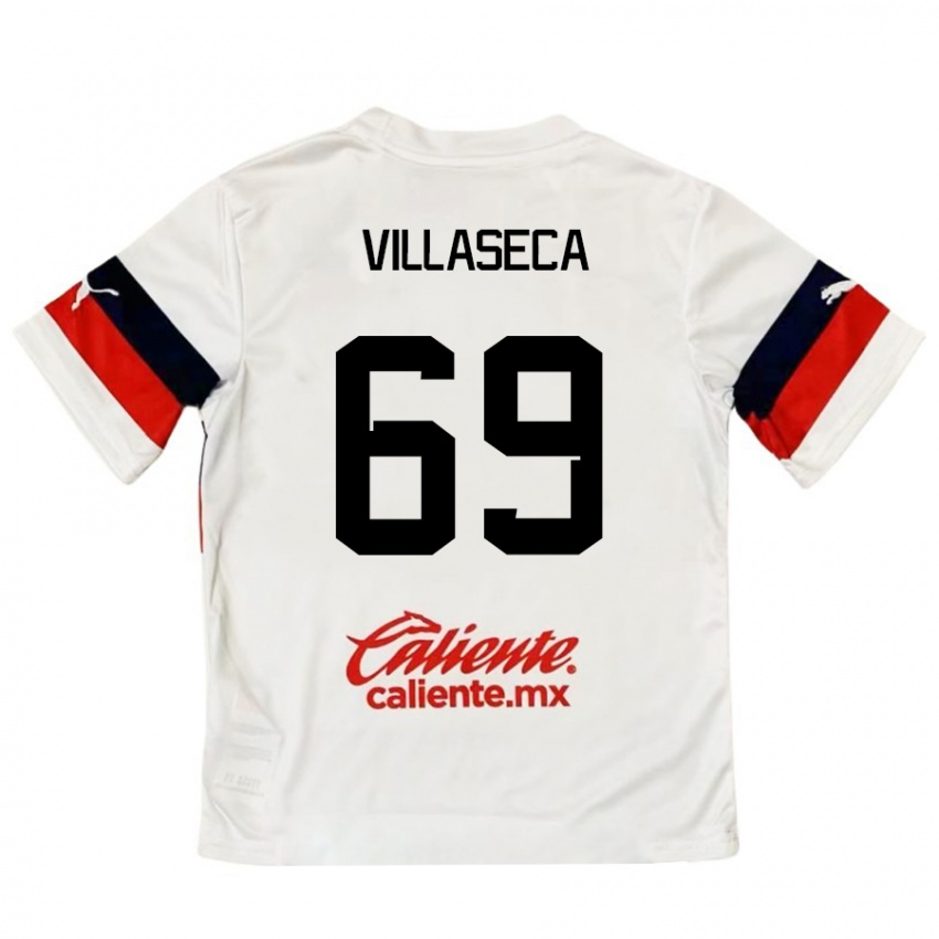 Børn Daniel Villaseca #69 Hvid Rød Udebane Spillertrøjer 2024/25 Trøje T-Shirt