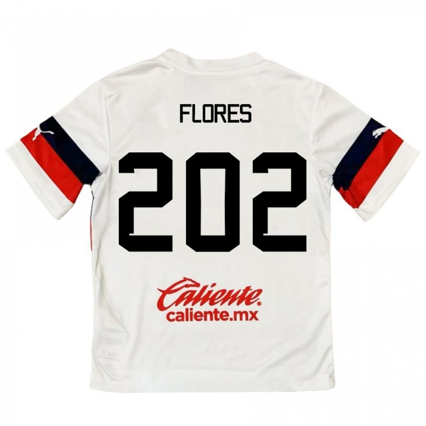 Børn Daniel Flores #202 Hvid Rød Udebane Spillertrøjer 2024/25 Trøje T-Shirt