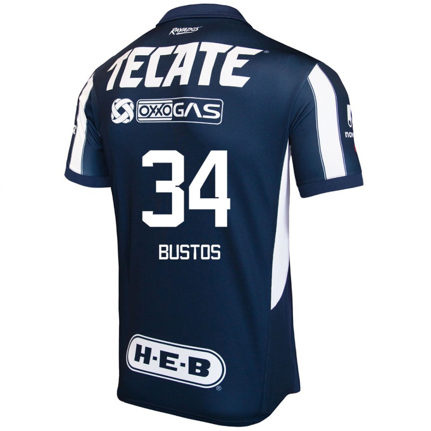 Mænd César Bustos #34 Blå Rød Hvid Hjemmebane Spillertrøjer 2024/25 Trøje T-Shirt