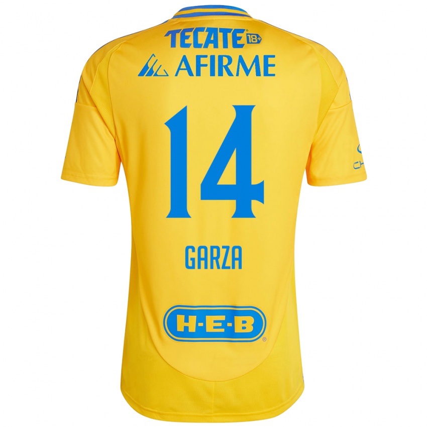 Mænd Jesus Garza #14 Guld Gul Hjemmebane Spillertrøjer 2024/25 Trøje T-Shirt