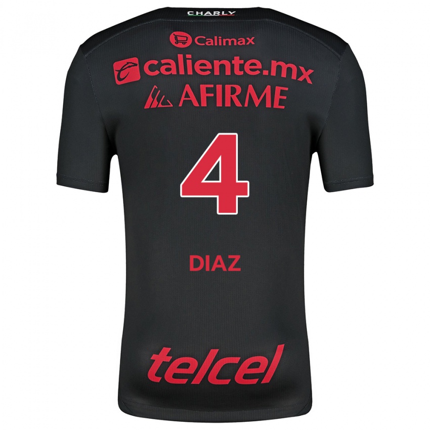 Mænd Nicolás Díaz #4 Sort Rød Hjemmebane Spillertrøjer 2024/25 Trøje T-Shirt