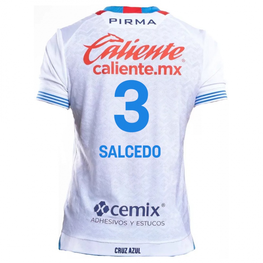 Mænd Carlos Salcedo #3 Hvid Blå Udebane Spillertrøjer 2024/25 Trøje T-Shirt