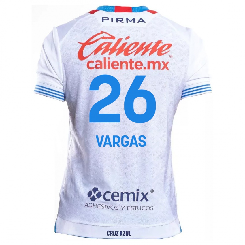 Mænd Carlos Vargas #26 Hvid Blå Udebane Spillertrøjer 2024/25 Trøje T-Shirt