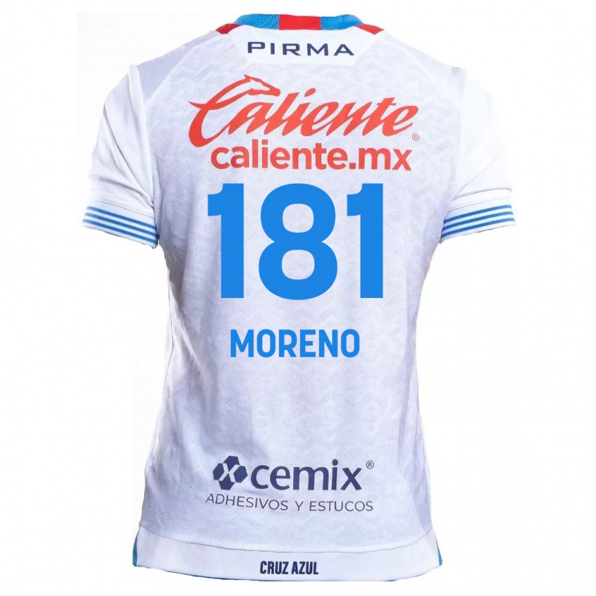 Mænd Roberto Moreno #181 Hvid Blå Udebane Spillertrøjer 2024/25 Trøje T-Shirt