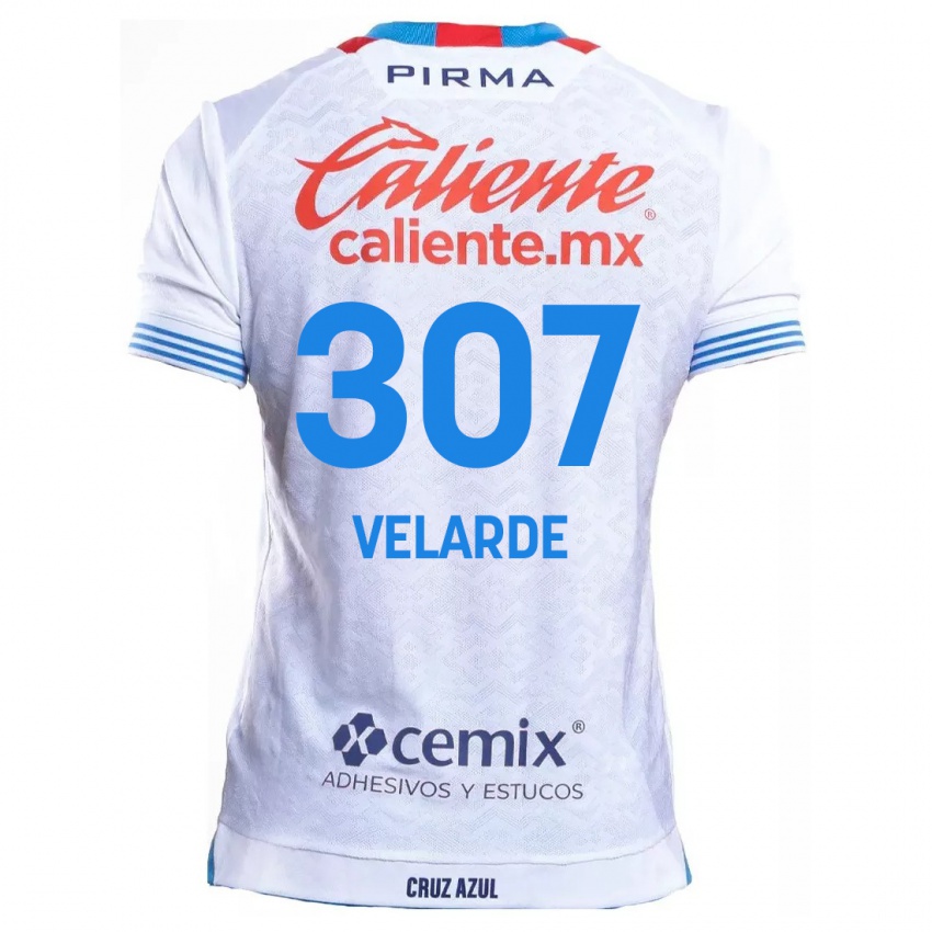 Mænd Juan Velarde #307 Hvid Blå Udebane Spillertrøjer 2024/25 Trøje T-Shirt