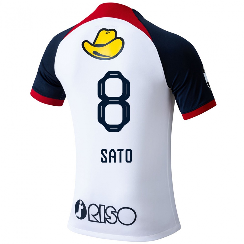 Mænd Yuto Sato #8 Hvid Blå Rød Udebane Spillertrøjer 2024/25 Trøje T-Shirt