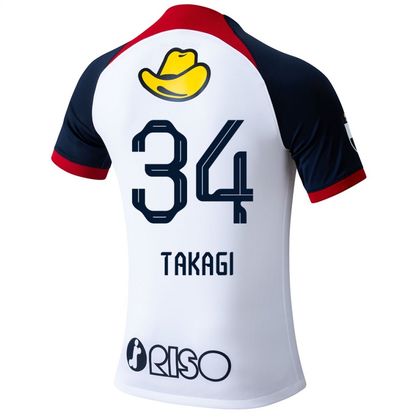 Mænd Haruto Takagi #34 Hvid Blå Rød Udebane Spillertrøjer 2024/25 Trøje T-Shirt