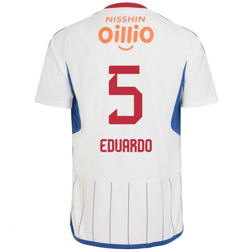 Mænd Eduardo #5 Hvid Blå Rød Udebane Spillertrøjer 2024/25 Trøje T-Shirt