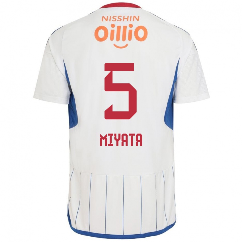 Mænd Haru Miyata #5 Hvid Blå Rød Udebane Spillertrøjer 2024/25 Trøje T-Shirt