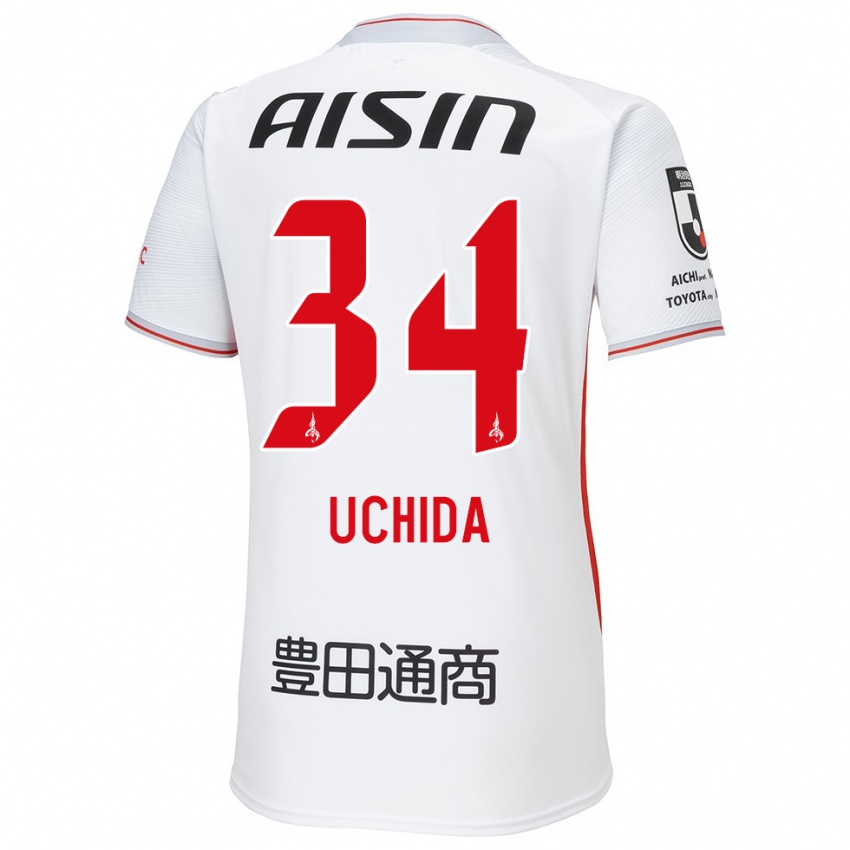 Mænd Takuya Uchida #34 Hvid Gul Rød Udebane Spillertrøjer 2024/25 Trøje T-Shirt