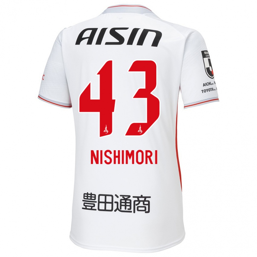 Mænd Yuto Nishimori #43 Hvid Gul Rød Udebane Spillertrøjer 2024/25 Trøje T-Shirt