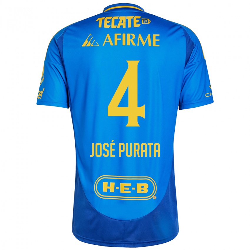 Mænd Juan Jose Purata #4 Blå Gul Udebane Spillertrøjer 2024/25 Trøje T-Shirt