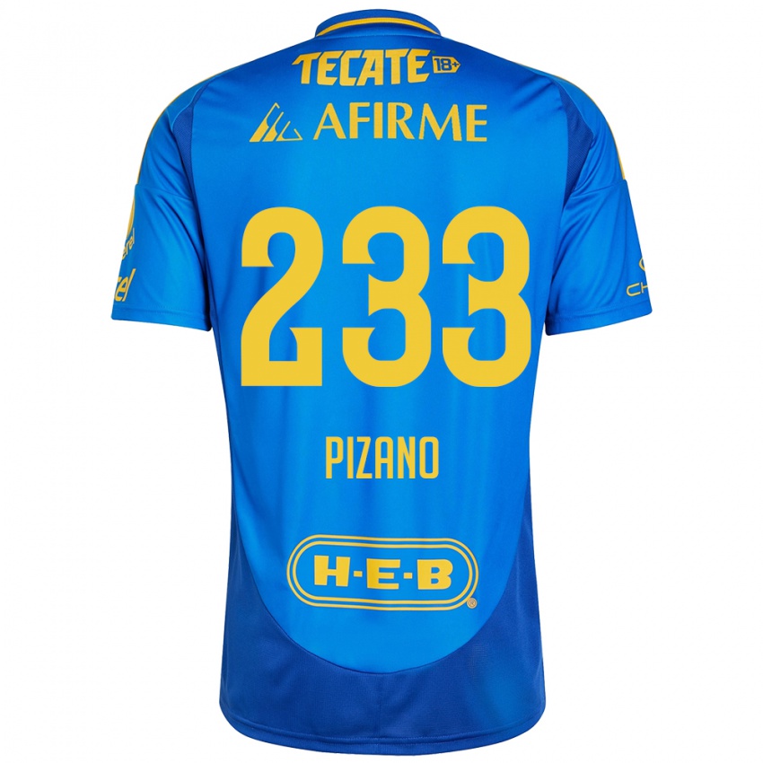 Mænd Juan Pizano #233 Blå Gul Udebane Spillertrøjer 2024/25 Trøje T-Shirt