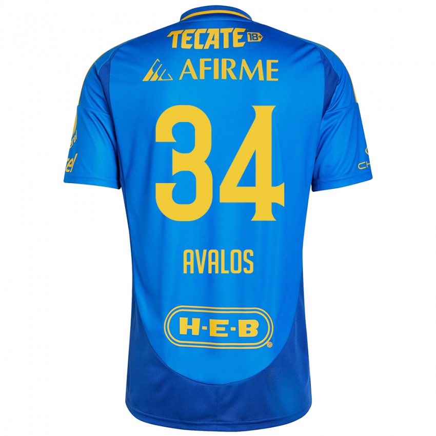 Mænd Erick Avalos #34 Blå Gul Udebane Spillertrøjer 2024/25 Trøje T-Shirt