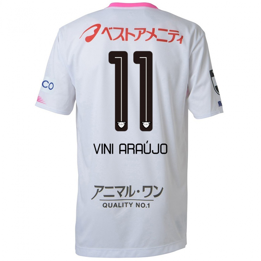 Mænd Vinícius Araújo #11 Hvid Blå Lyserød Udebane Spillertrøjer 2024/25 Trøje T-Shirt