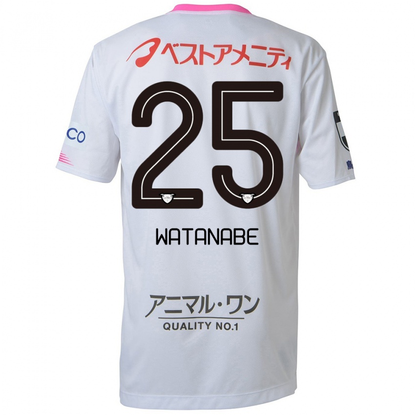 Mænd Ryohei Watanabe #25 Hvid Blå Lyserød Udebane Spillertrøjer 2024/25 Trøje T-Shirt