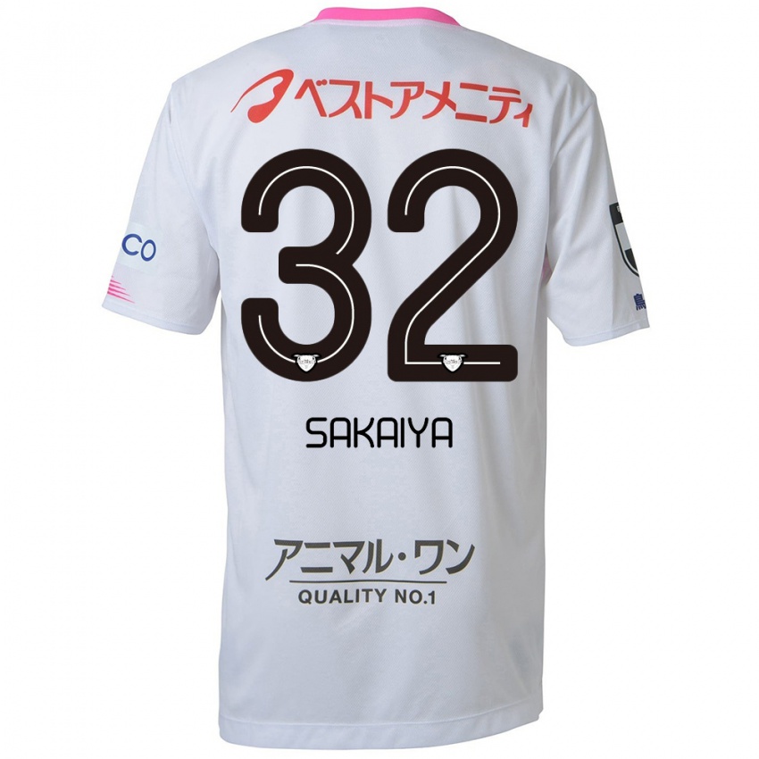 Mænd Keisuke Sakaiya #32 Hvid Blå Lyserød Udebane Spillertrøjer 2024/25 Trøje T-Shirt