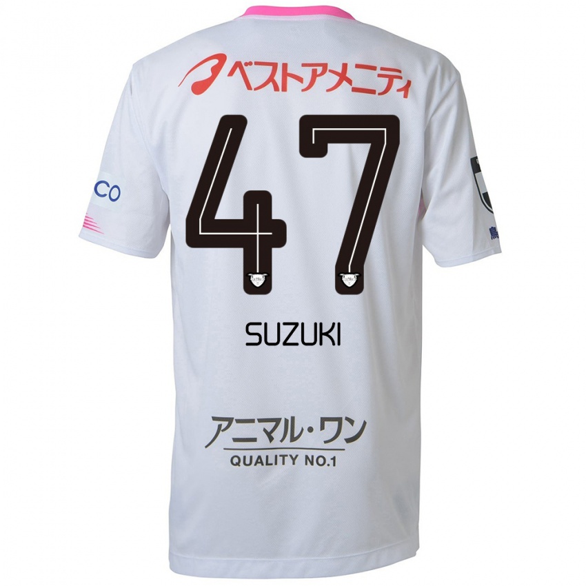 Mænd Daichi Suzuki #47 Hvid Blå Lyserød Udebane Spillertrøjer 2024/25 Trøje T-Shirt