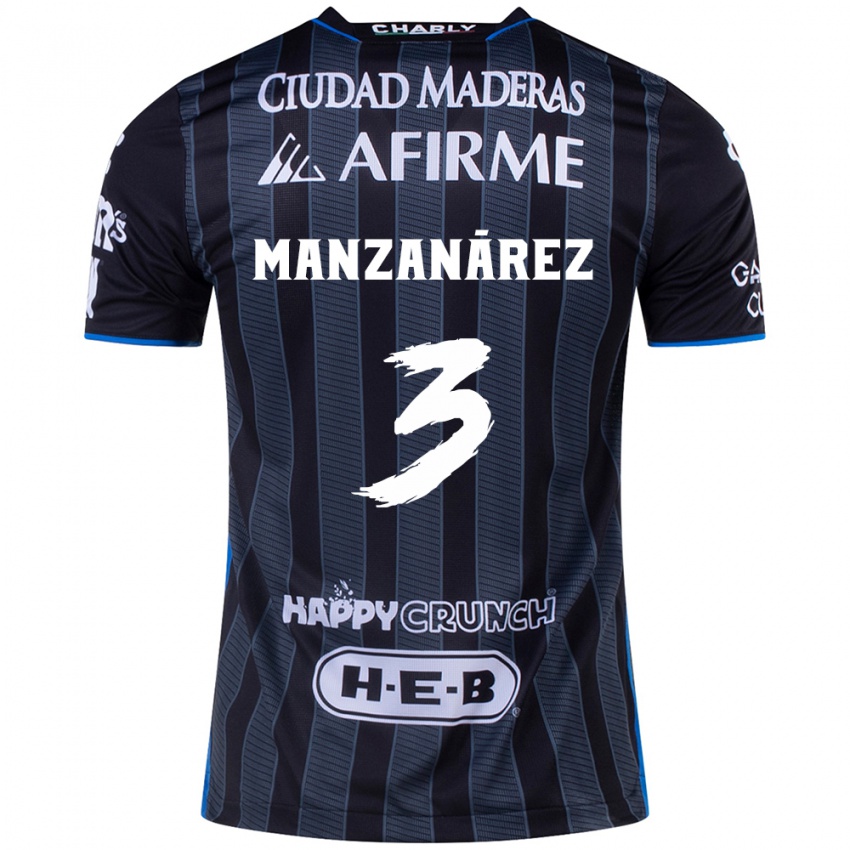 Mænd Óscar Manzanárez #3 Hvid Sort Udebane Spillertrøjer 2024/25 Trøje T-Shirt