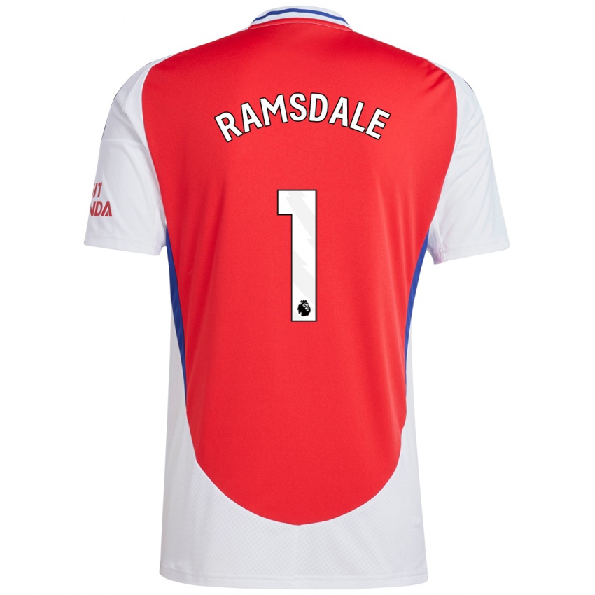 Børn Aaron Ramsdale #1 Rød Hvid Hjemmebane Spillertrøjer 2024/25 Trøje T-Shirt