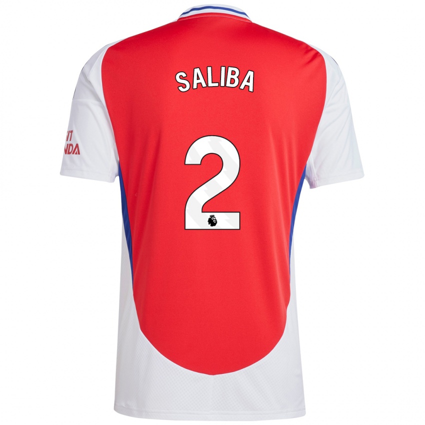 Børn William Saliba #2 Rød Hvid Hjemmebane Spillertrøjer 2024/25 Trøje T-Shirt