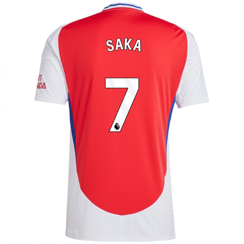 Børn Bukayo Saka #7 Rød Hvid Hjemmebane Spillertrøjer 2024/25 Trøje T-Shirt