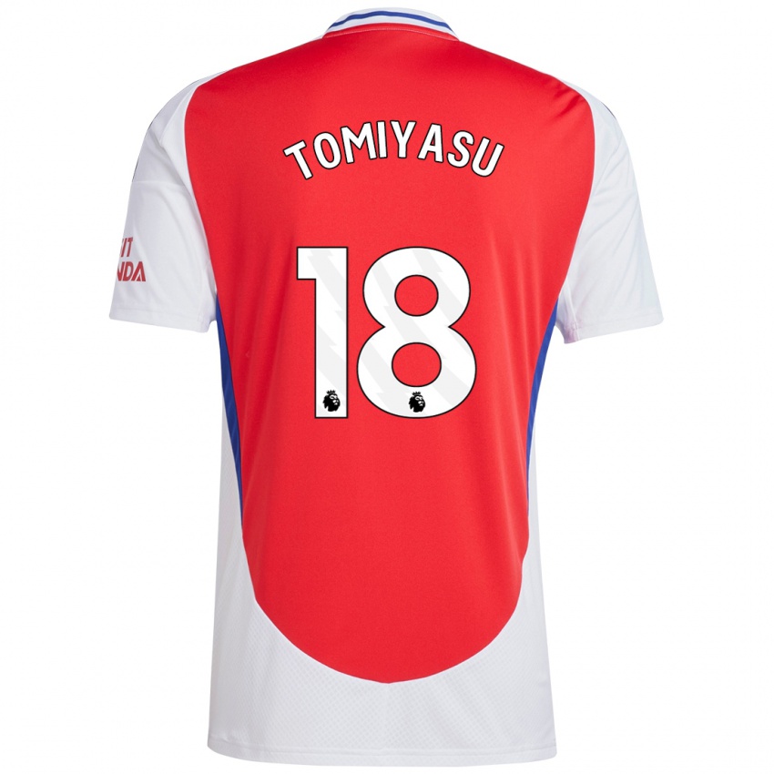 Børn Takehiro Tomiyasu #18 Rød Hvid Hjemmebane Spillertrøjer 2024/25 Trøje T-Shirt