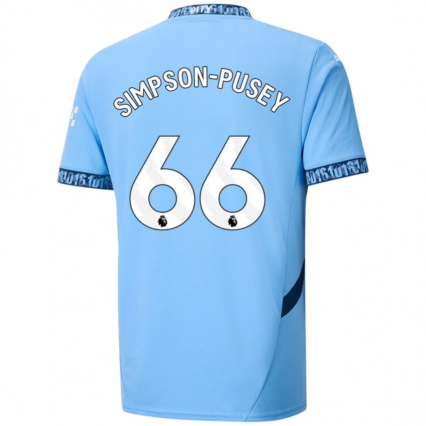 Børn Jahmai Simpson-Pusey #66 Marineblå Hjemmebane Spillertrøjer 2024/25 Trøje T-Shirt