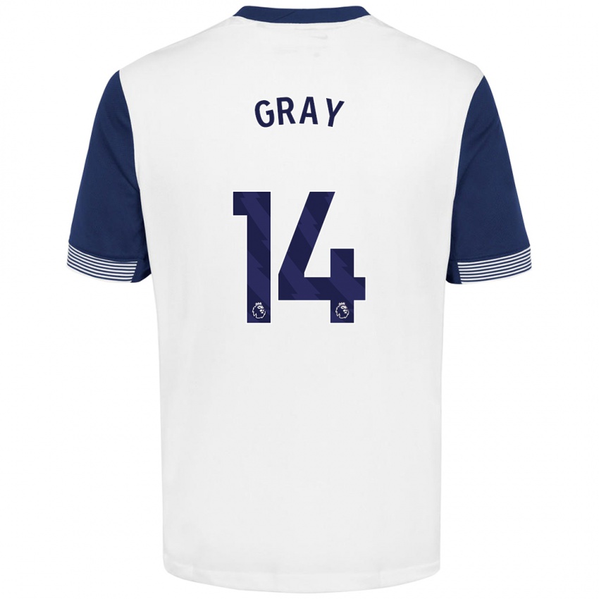 Børn Archie Gray #14 Hvid Blå Hjemmebane Spillertrøjer 2024/25 Trøje T-Shirt