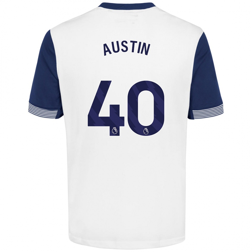 Børn Brandon Austin #40 Hvid Blå Hjemmebane Spillertrøjer 2024/25 Trøje T-Shirt