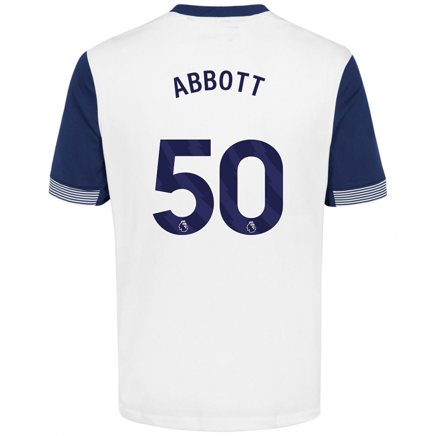 Børn George Abbott #50 Hvid Blå Hjemmebane Spillertrøjer 2024/25 Trøje T-Shirt