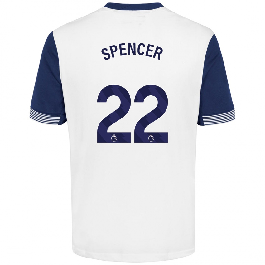 Børn Rebecca Spencer #22 Hvid Blå Hjemmebane Spillertrøjer 2024/25 Trøje T-Shirt