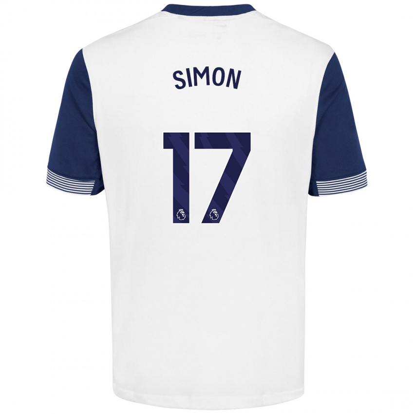 Børn Kyah Simon #17 Hvid Blå Hjemmebane Spillertrøjer 2024/25 Trøje T-Shirt