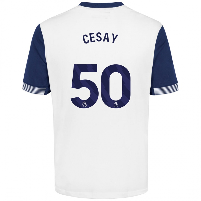 Børn Kallum Cesay #50 Hvid Blå Hjemmebane Spillertrøjer 2024/25 Trøje T-Shirt