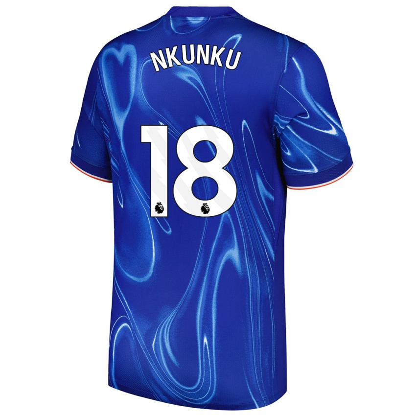 Børn Christopher Nkunku #18 Blå Hvid Hjemmebane Spillertrøjer 2024/25 Trøje T-Shirt