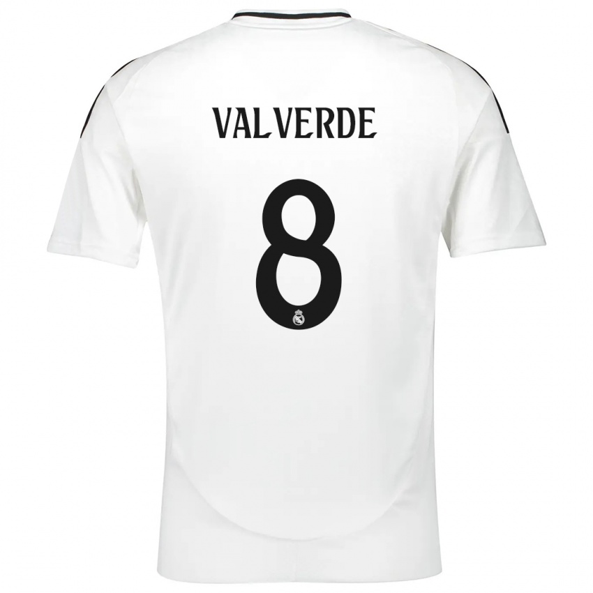 Børn Federico Valverde #8 Hvid Hjemmebane Spillertrøjer 2024/25 Trøje T-Shirt